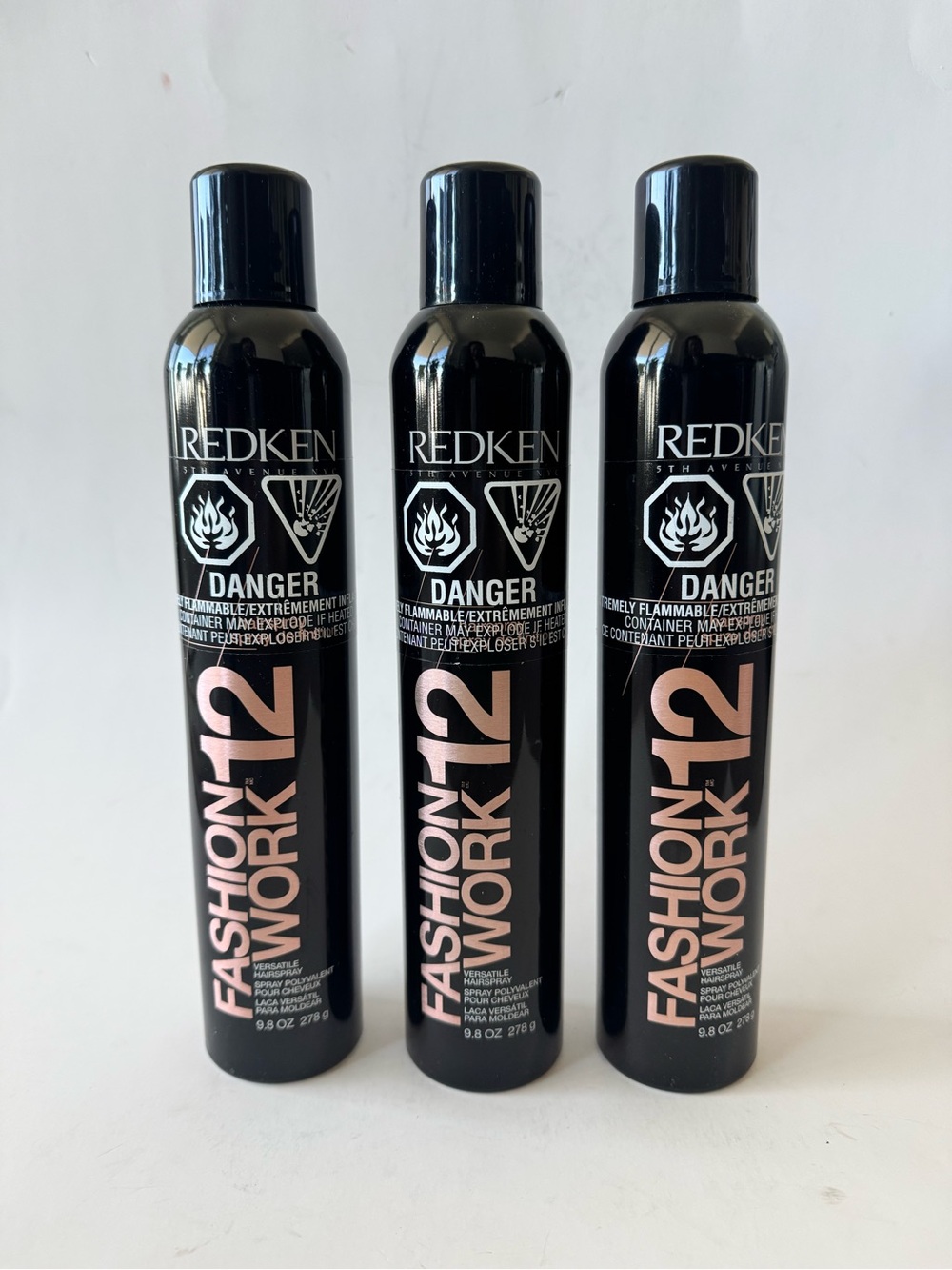 3 x Redken Fashion Work 12 Hairspray - Black Bottle with Pink Text